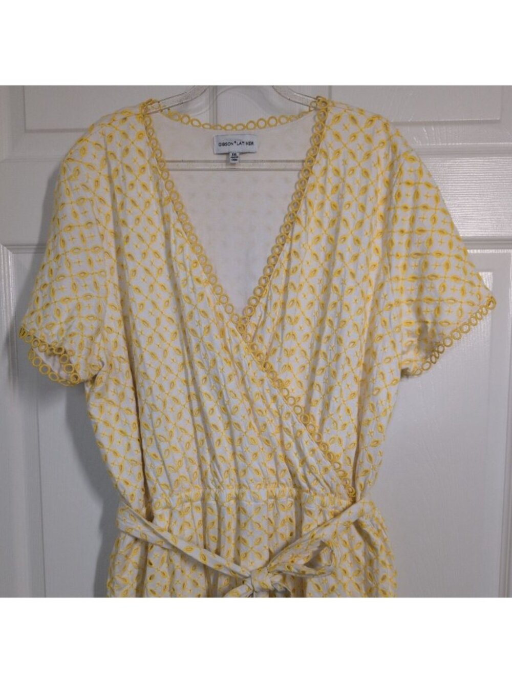 Gibson Latimer Embroidered Eyelet Dress Womens Size XXL Yellow Cottagecore LIned - Picture 2 of 9